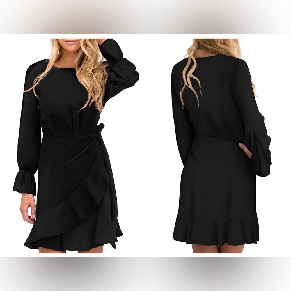 🦚HP🦚 Boho Black Long Sleeve Flounce Dress